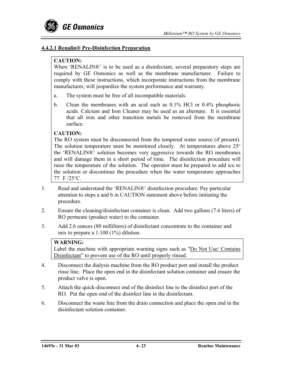 GE OSMONICS MILLENIUMTM REVERSE OSMOSIS UNIT User Manual | Page 60 / 107