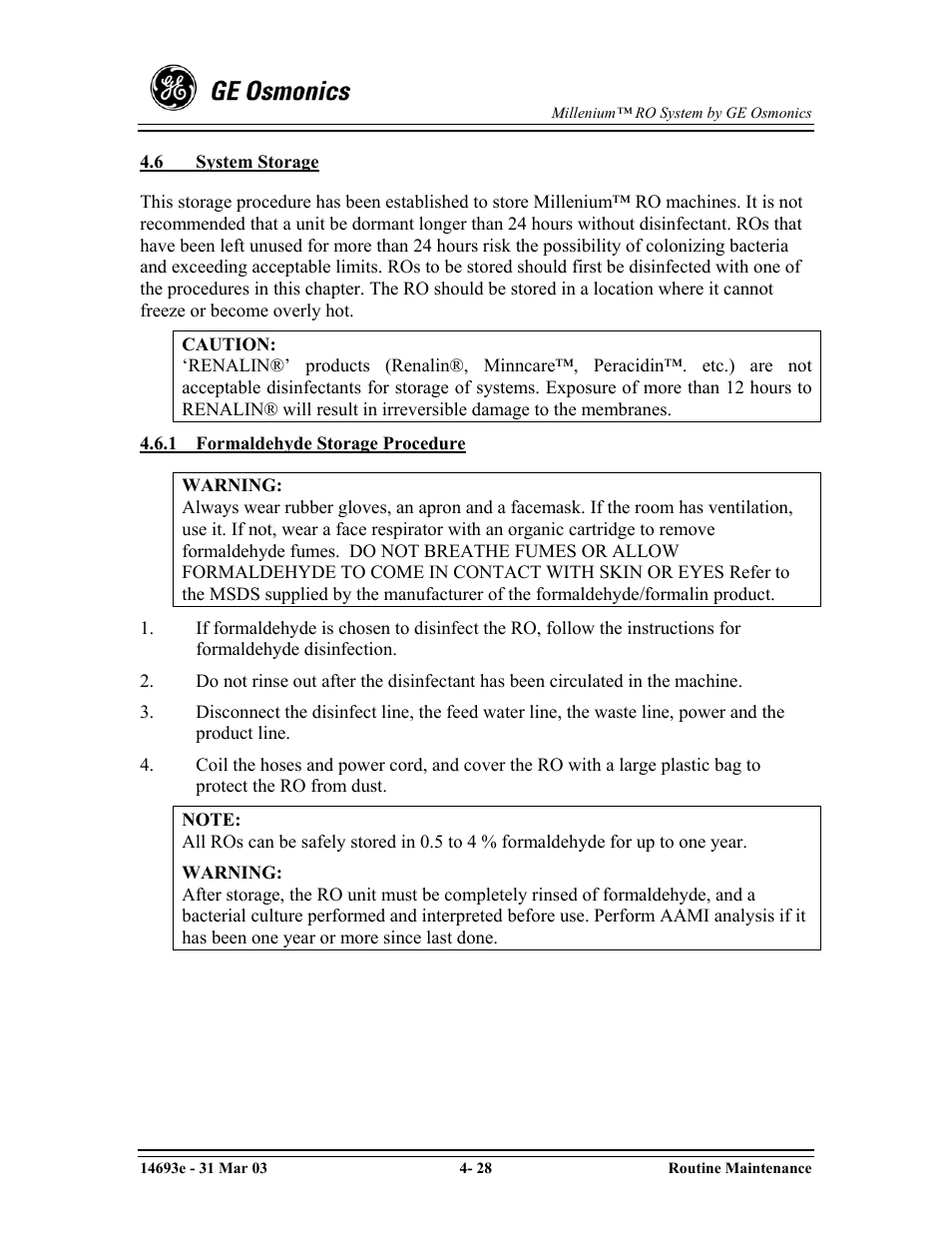 GE OSMONICS MILLENIUMTM REVERSE OSMOSIS UNIT User Manual | Page 65 / 107