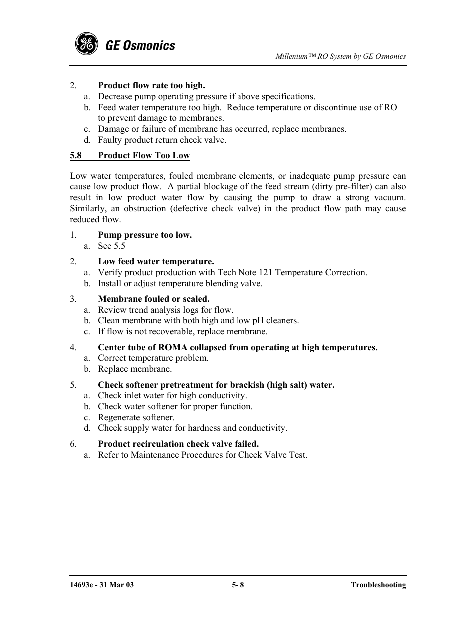 GE OSMONICS MILLENIUMTM REVERSE OSMOSIS UNIT User Manual | Page 75 / 107