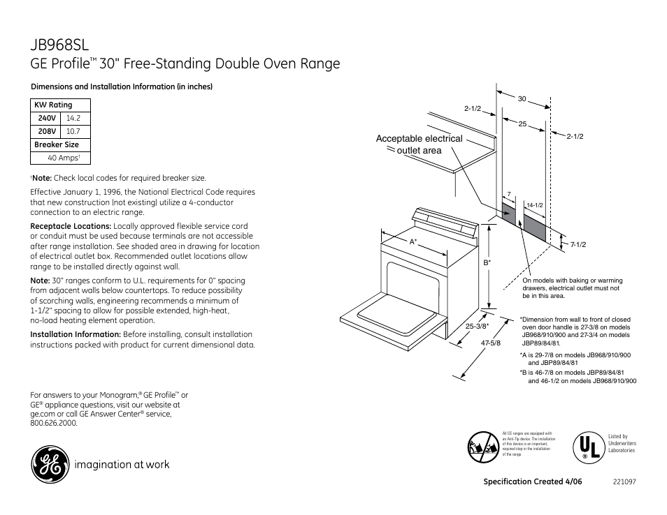 GE JB968SL User Manual | 2 pages