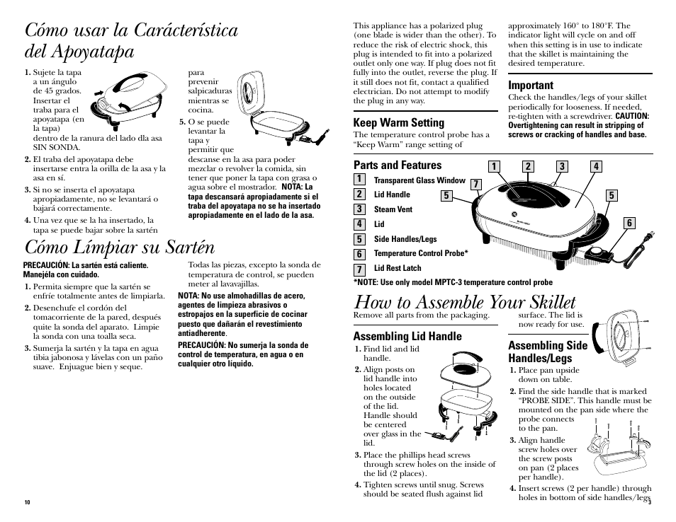 How to assemble your skillet | GE 681131067492 User Manual | Page 2 / 6