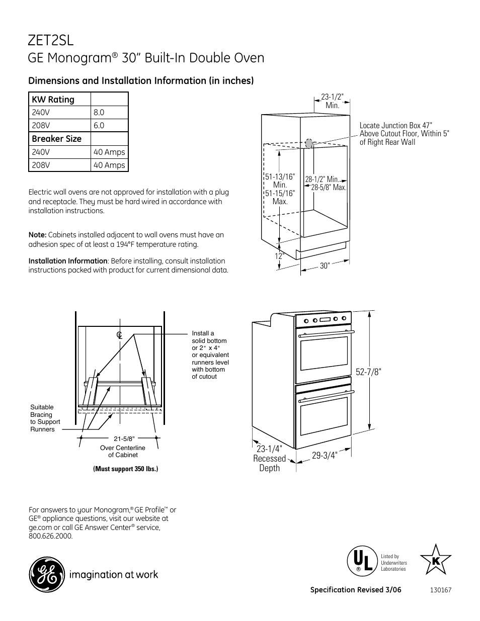 GE ZET2SL User Manual | 2 pages