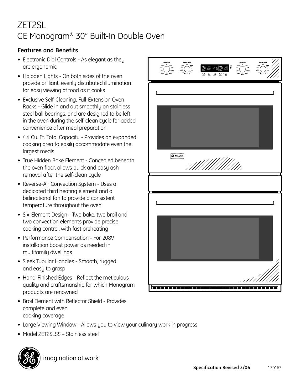 Zet2sl, Ge monogram, 30” built-in double oven | Features and benefits | GE ZET2SL User Manual | Page 2 / 2