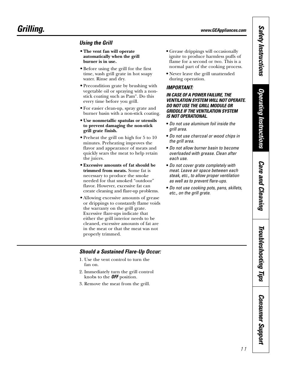 Grilling | GE JGP985 User Manual | Page 11 / 80