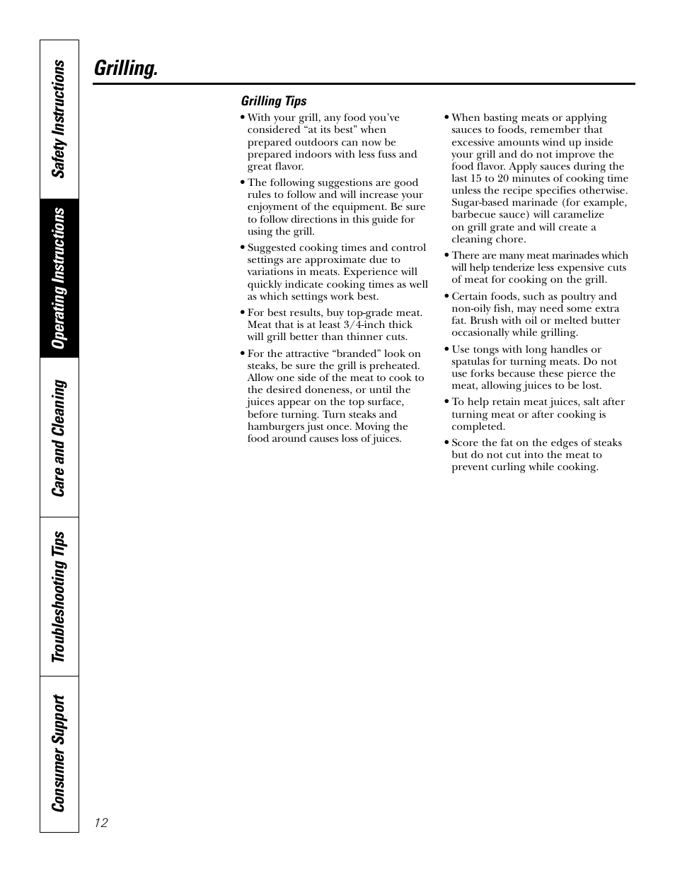 Grilling | GE JGP985 User Manual | Page 12 / 80