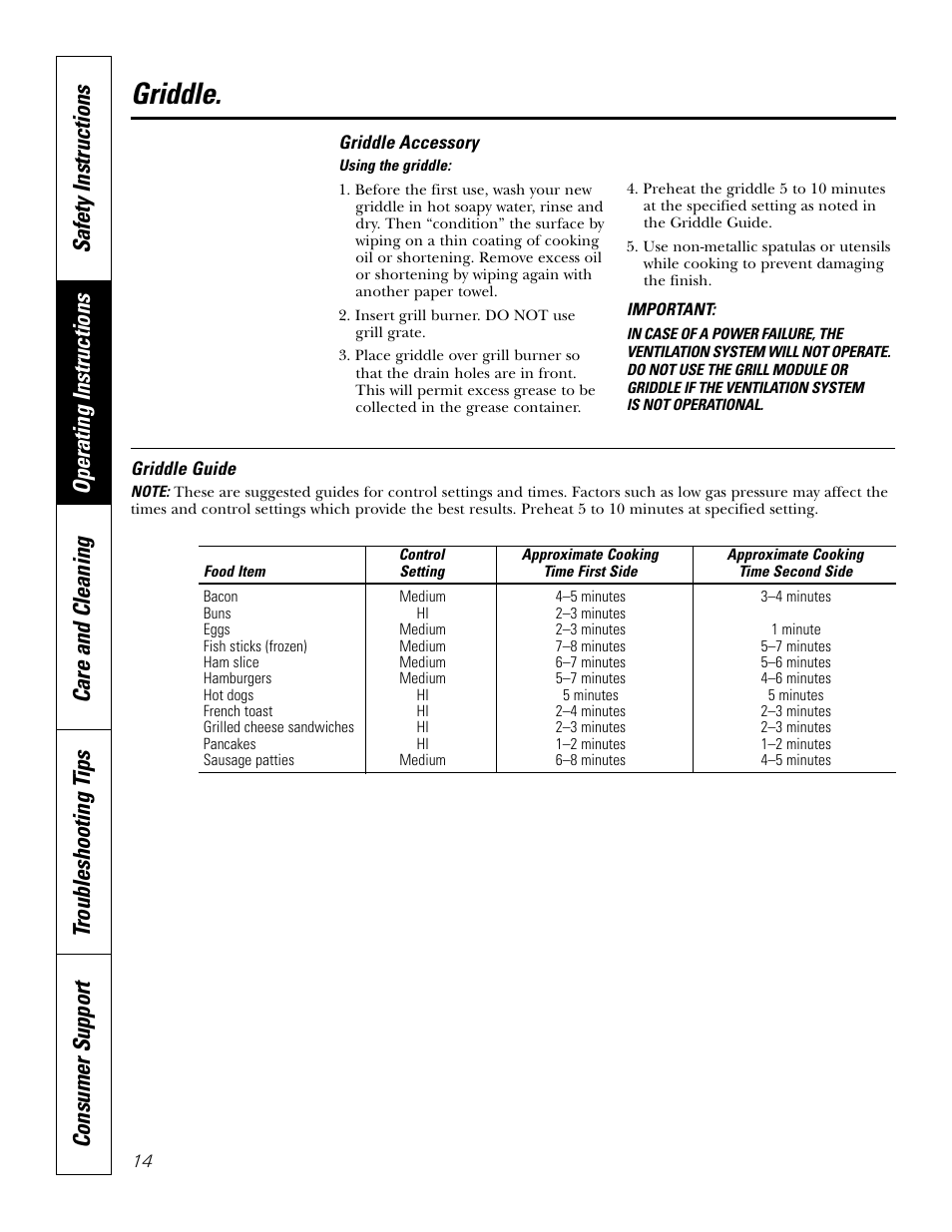 Griddle | GE JGP985 User Manual | Page 14 / 80
