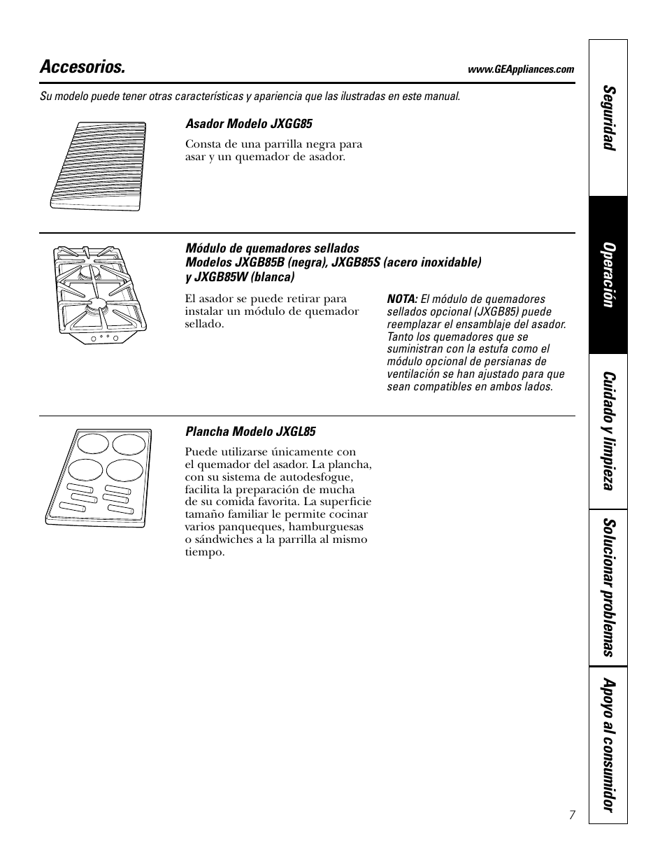 Accesorios | GE JGP985 User Manual | Page 47 / 80