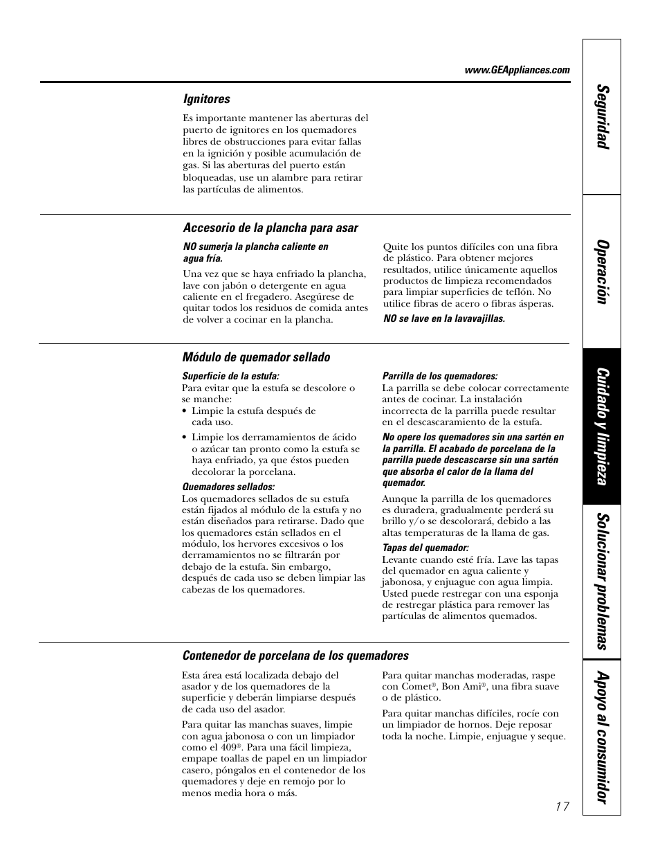 Accesorio de la plancha para asar, Contenedor de porcelana de los quemadores, Ignitores | Módulo de quemadores sellados, Ignitores módulo de quemadores sellados | GE JGP985 User Manual | Page 57 / 80