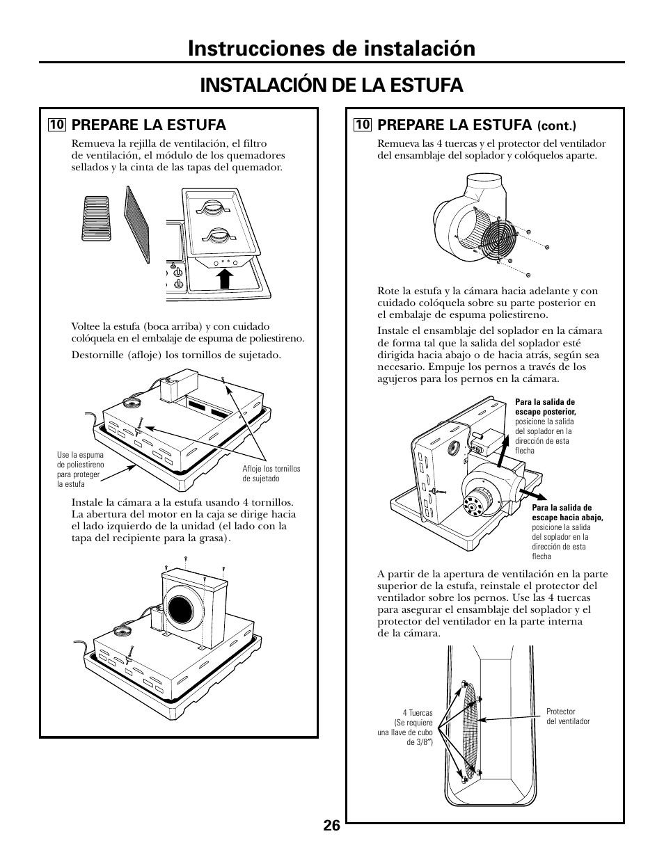 Instrucciones de instalación, Instalación de la estufa, Prepare la estufa | GE JGP985 User Manual | Page 66 / 80