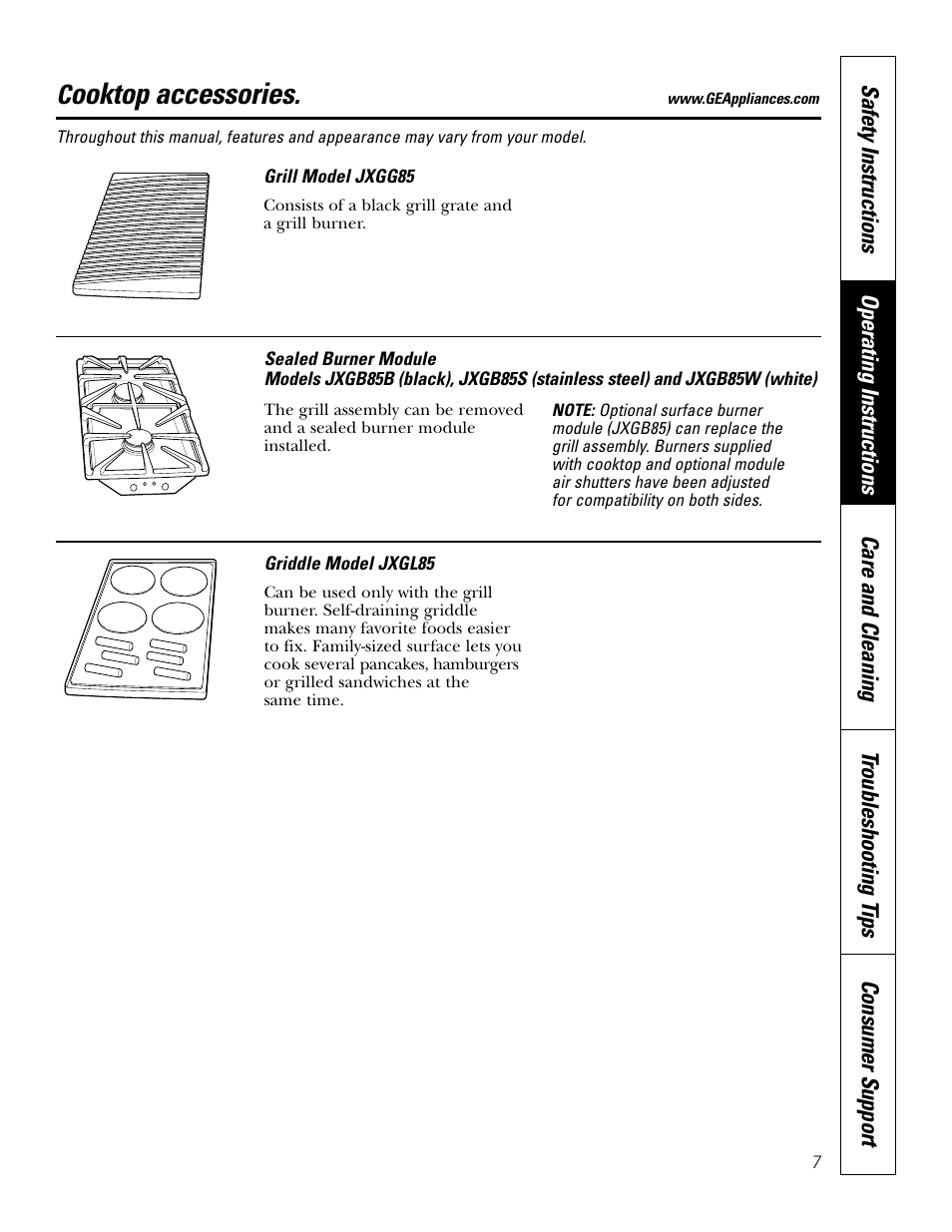 Accessories, Ooktop accessories | GE JGP985 User Manual | Page 7 / 80