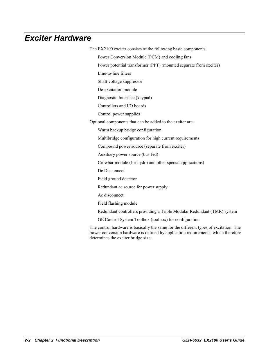 Exciter hardware | GE EX2100 User Manual | Page 22 / 118