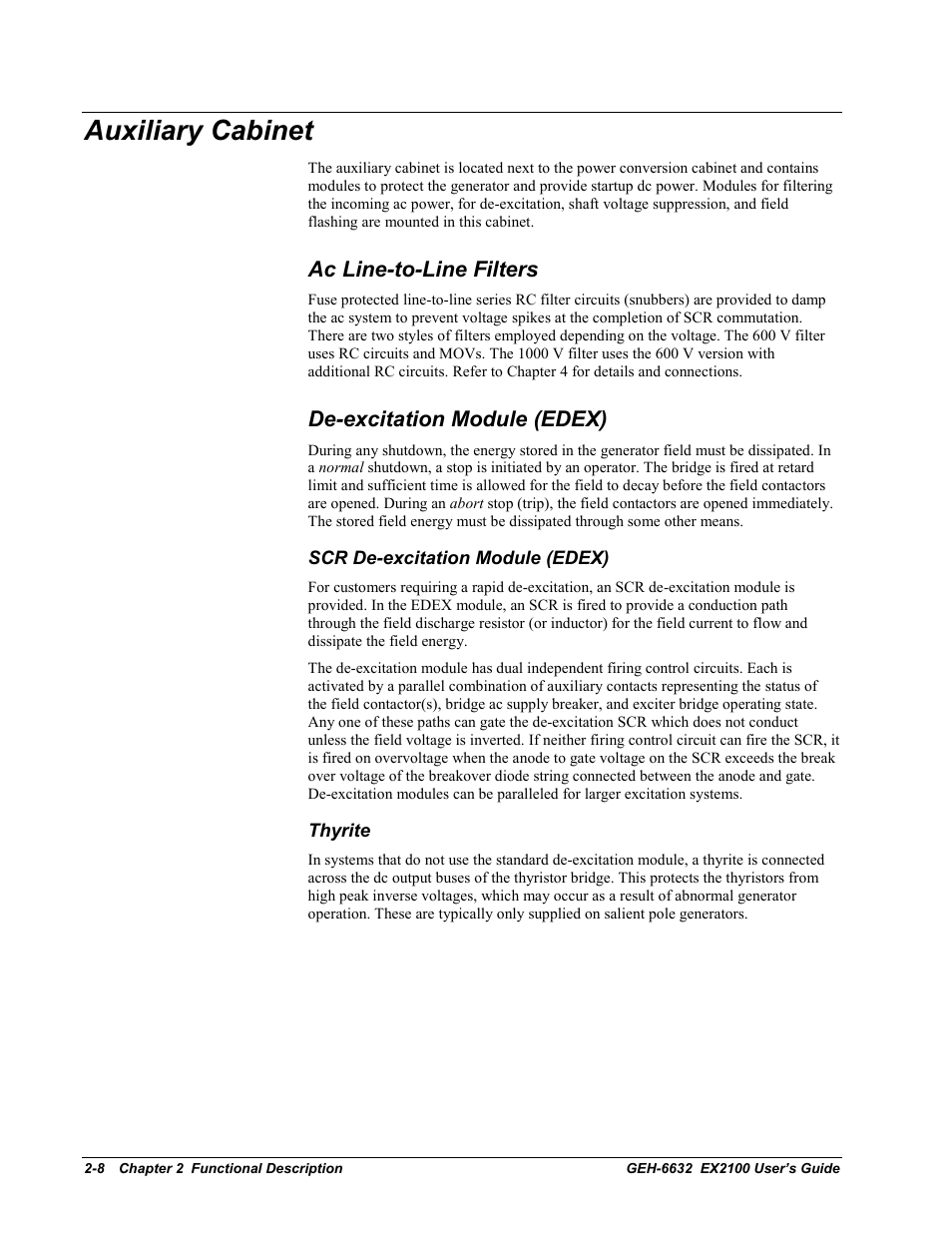 Auxiliary cabinet, Ac line-to-line filters, De-excitation module (edex) | GE EX2100 User Manual | Page 28 / 118