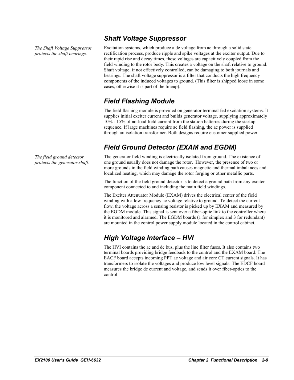 Shaft voltage suppressor, Field flashing module, Field ground detector (exam and egdm) | High voltage interface – hvi | GE EX2100 User Manual | Page 29 / 118