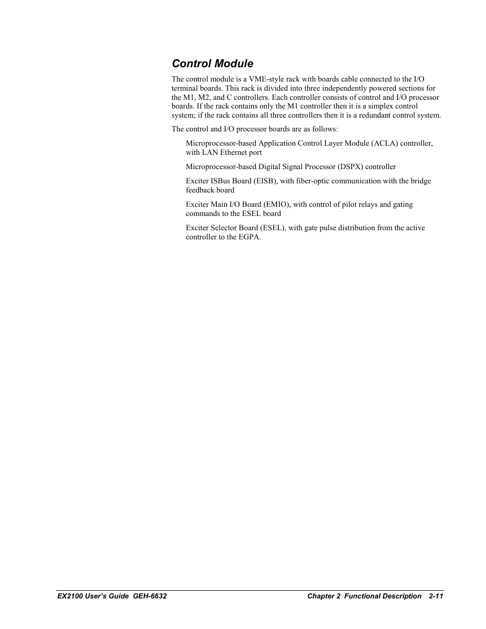 Control module | GE EX2100 User Manual | Page 31 / 118