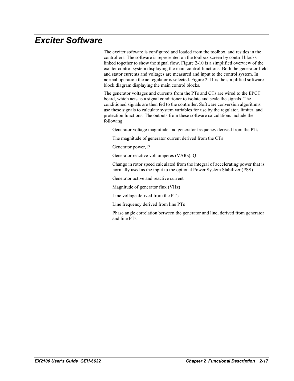 Exciter software | GE EX2100 User Manual | Page 37 / 118