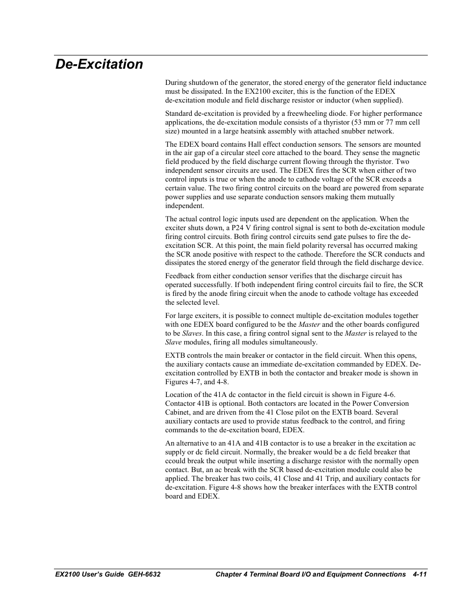 De-excitation | GE EX2100 User Manual | Page 67 / 118