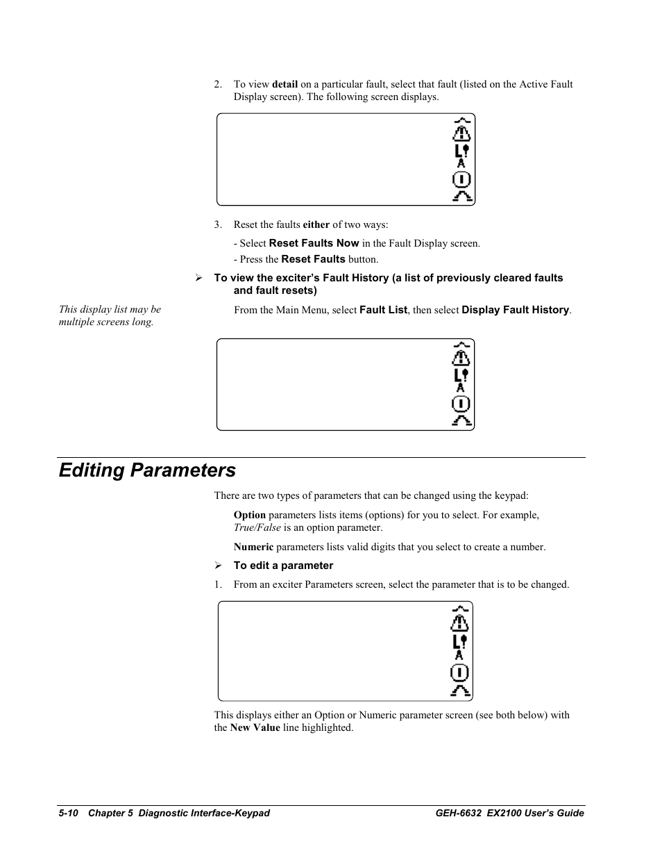 Editing parameters | GE EX2100 User Manual | Page 86 / 118