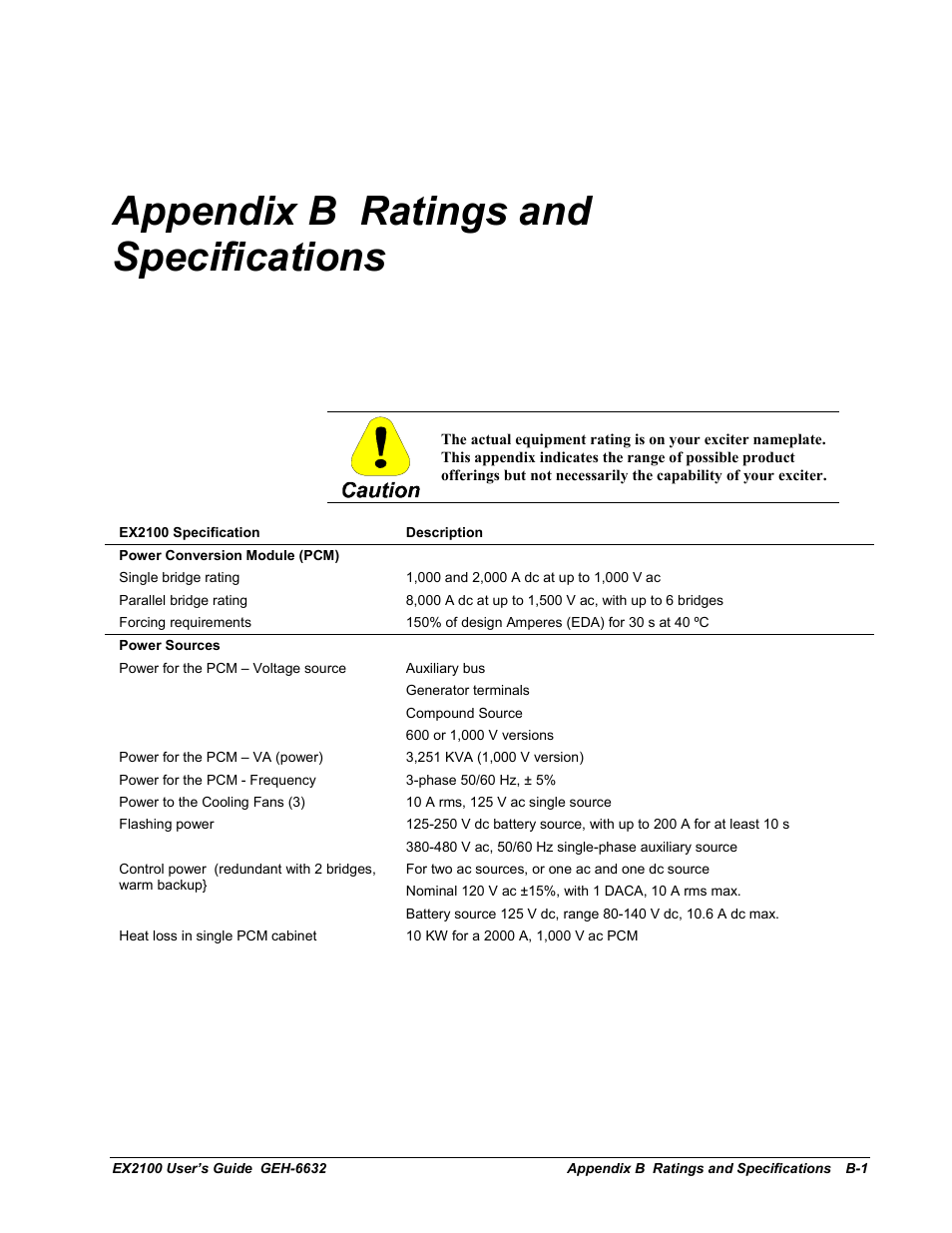 Appendix b ratings and specifications | GE EX2100 User Manual | Page 99 / 118