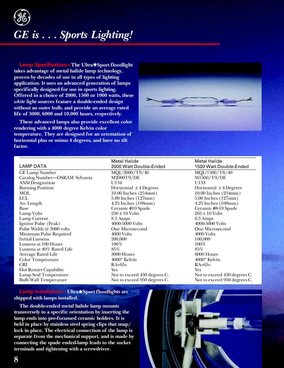 Ge is . . . sports lighting | GE UltraSport User Manual | Page 8 / 12