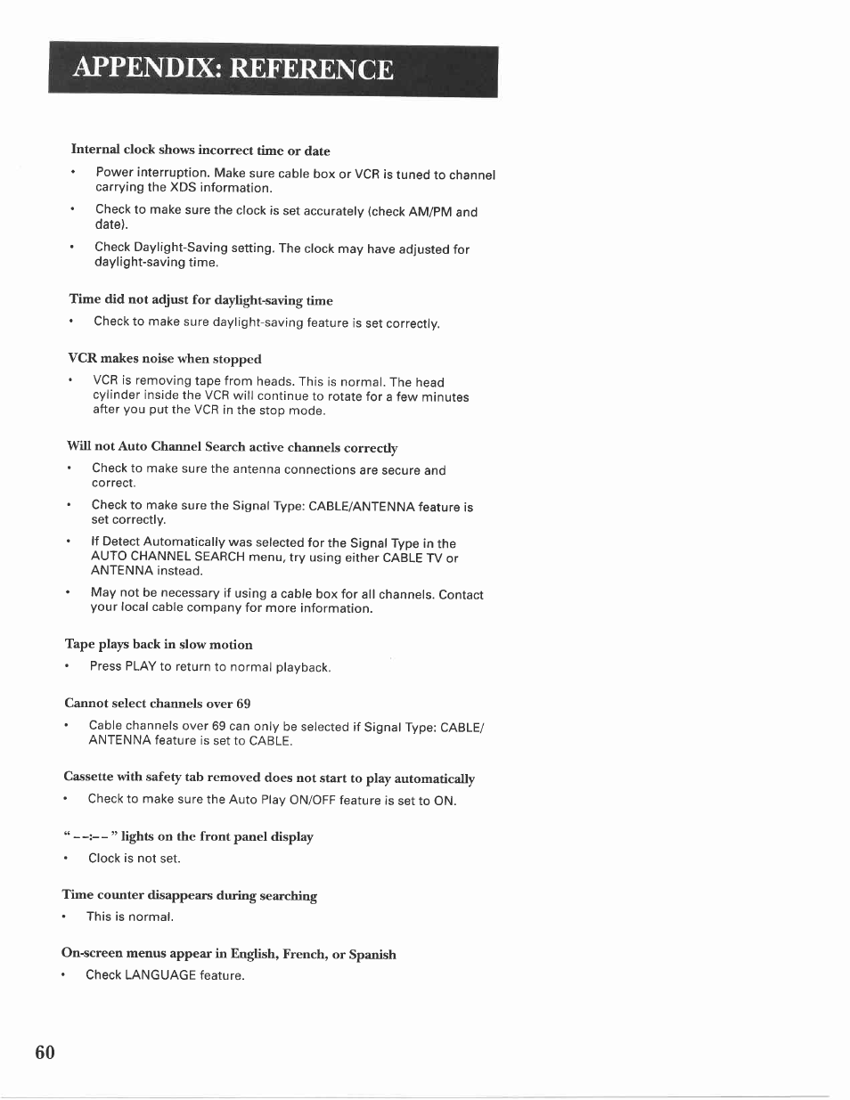 Appendix: reference | GE VG4275 User Manual | Page 62 / 72