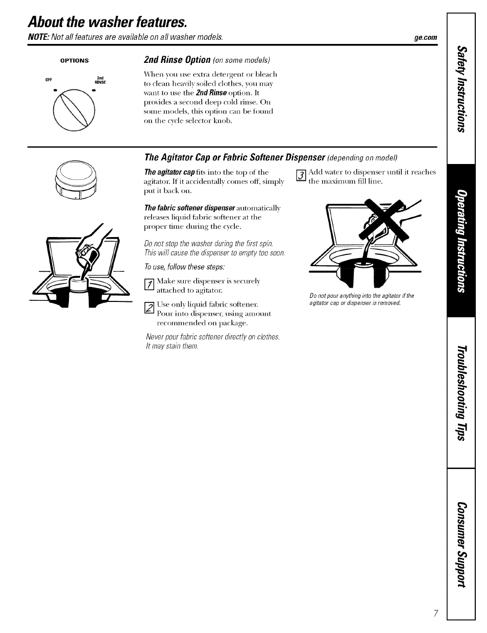 About the washer features | GE WBSR3000 User Manual | Page 7 / 16