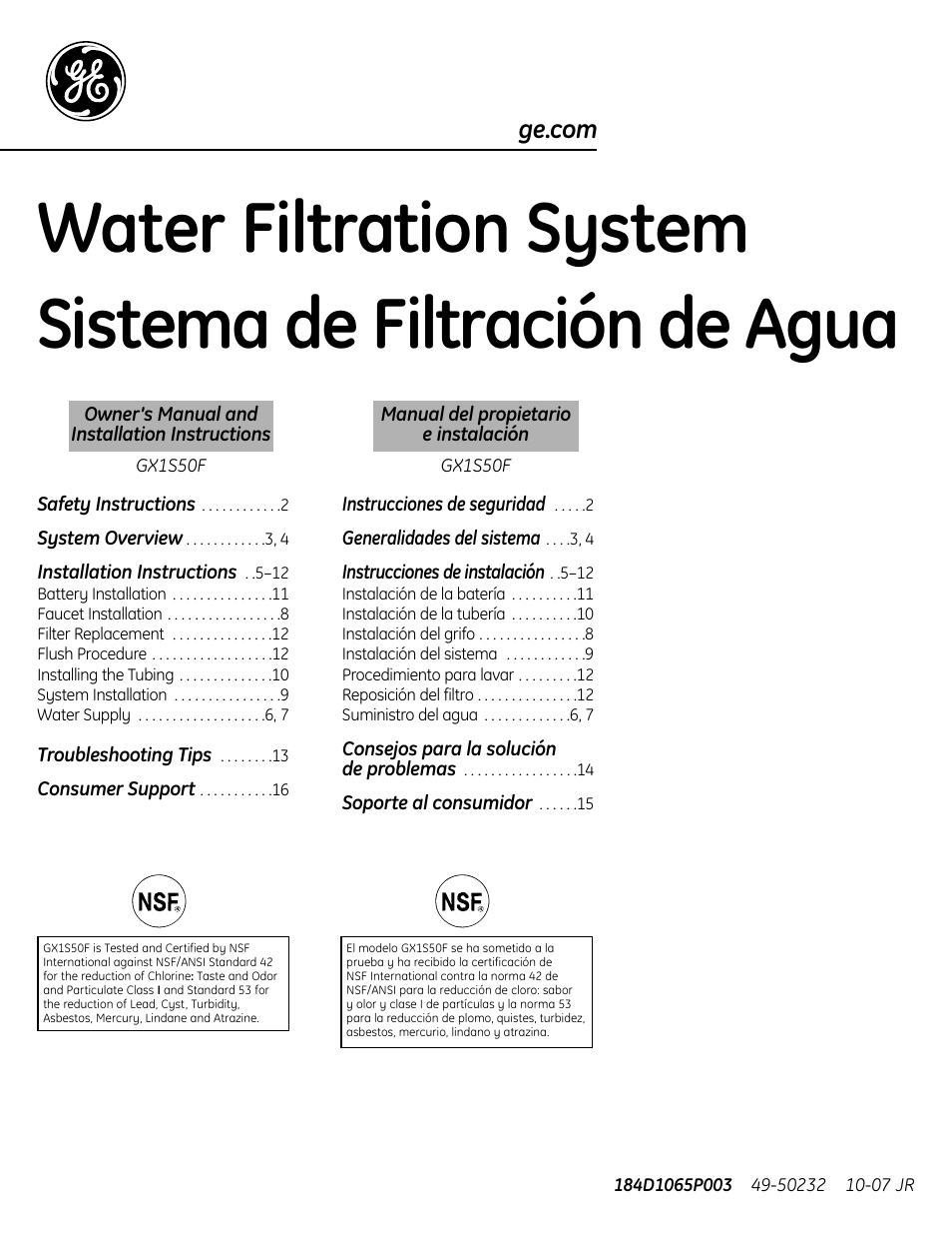 GE GX1S50F User Manual | 16 pages