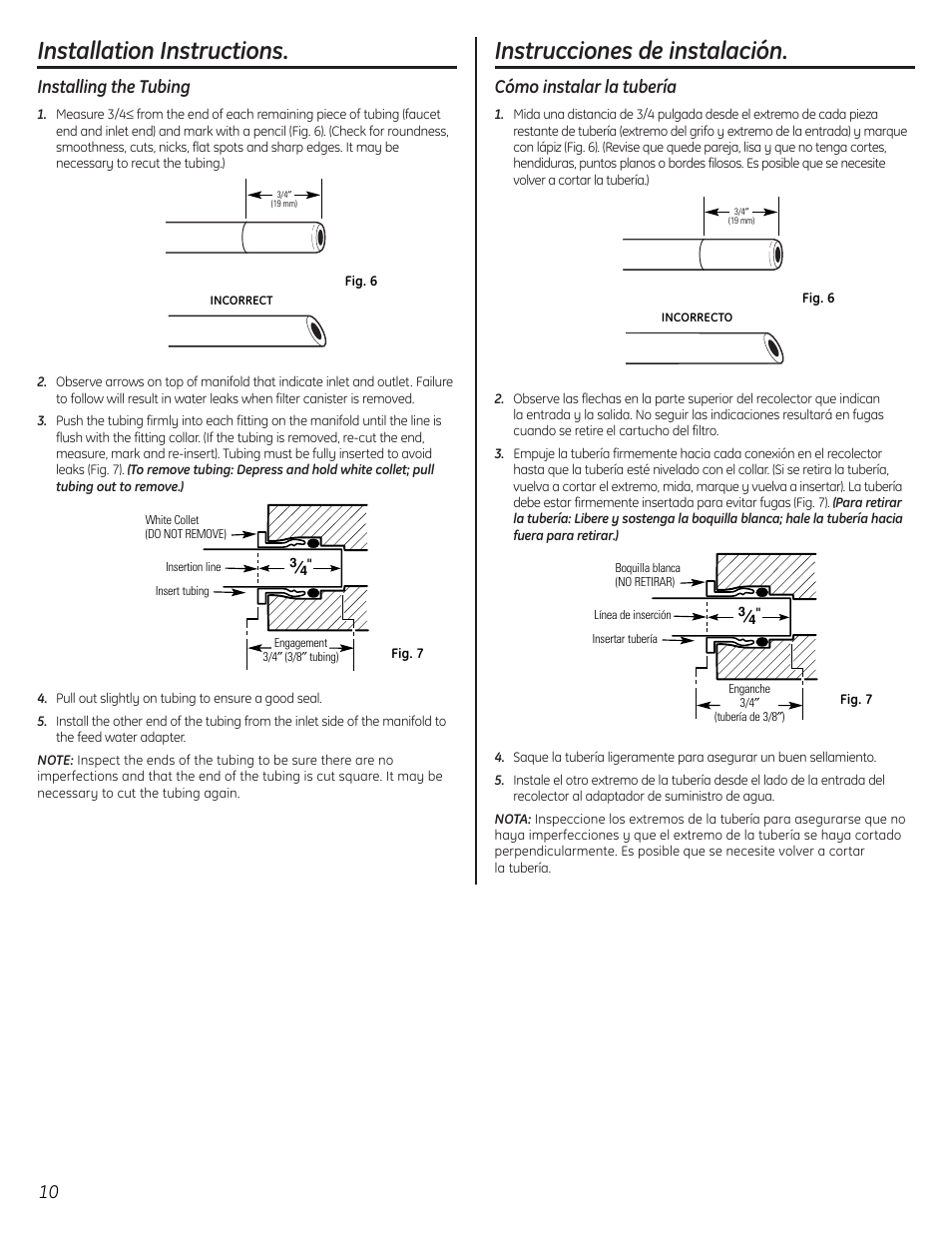 Installing the tubing, Instalación de la tubería, Installation instructions | Instrucciones de instalación, Cómo instalar la tubería | GE GX1S50F User Manual | Page 10 / 16