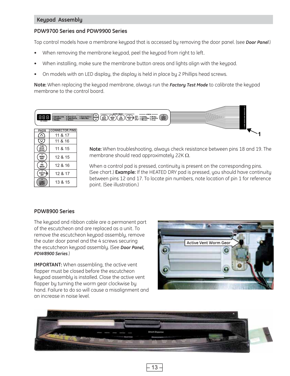 Keypad assembly | GE PROFILE PDE9900 User Manual | Page 13 / 37