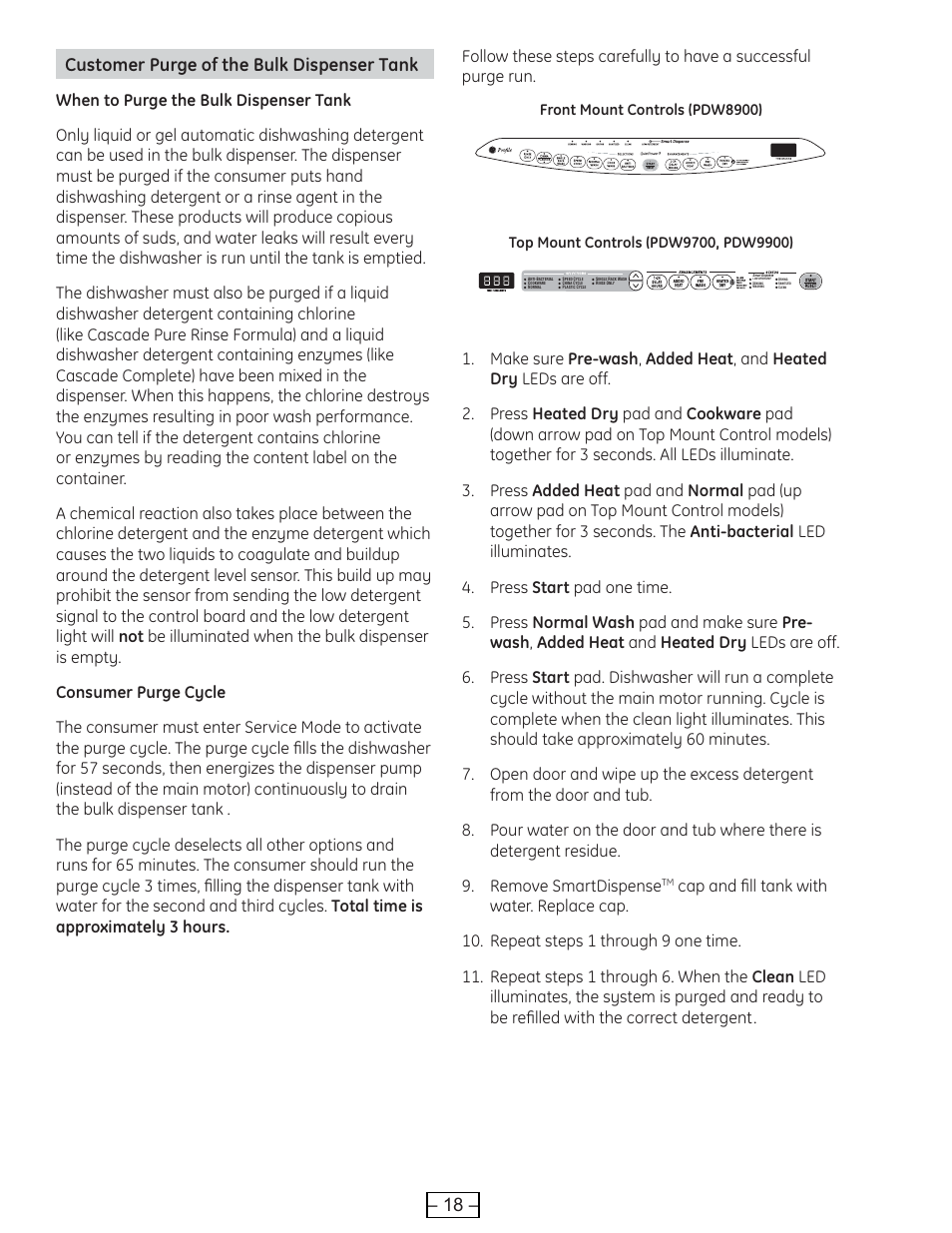 Customer purge of the bulk dispenser tank, 18 – customer purge of the bulk dispenser tank | GE PROFILE PDE9900 User Manual | Page 18 / 37