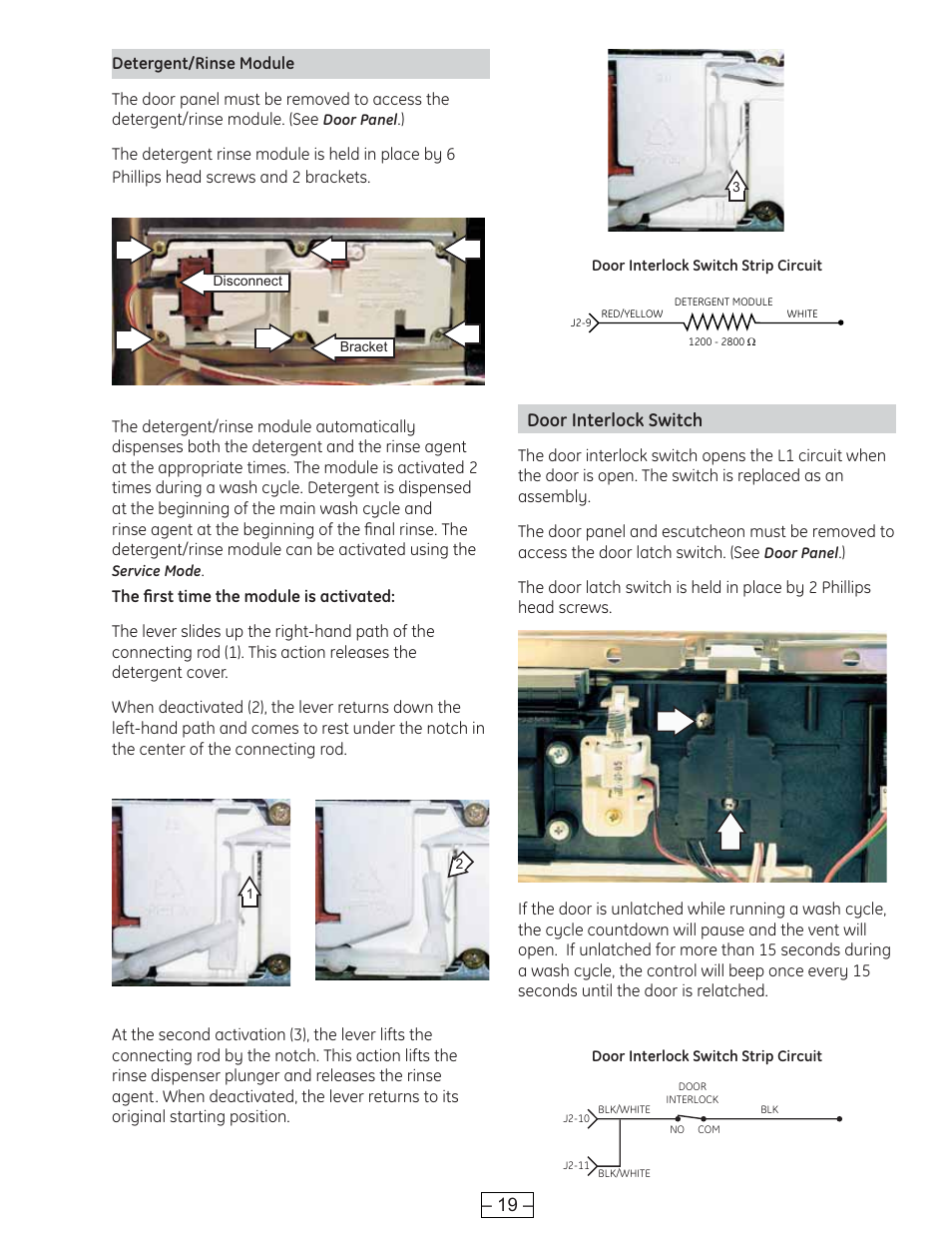 Detergent/rinse module, Door interlock switch, 19 – door interlock switch | GE PROFILE PDE9900 User Manual | Page 19 / 37