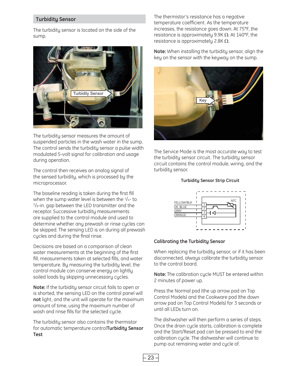 Turbidity sensor | GE PROFILE PDE9900 User Manual | Page 23 / 37