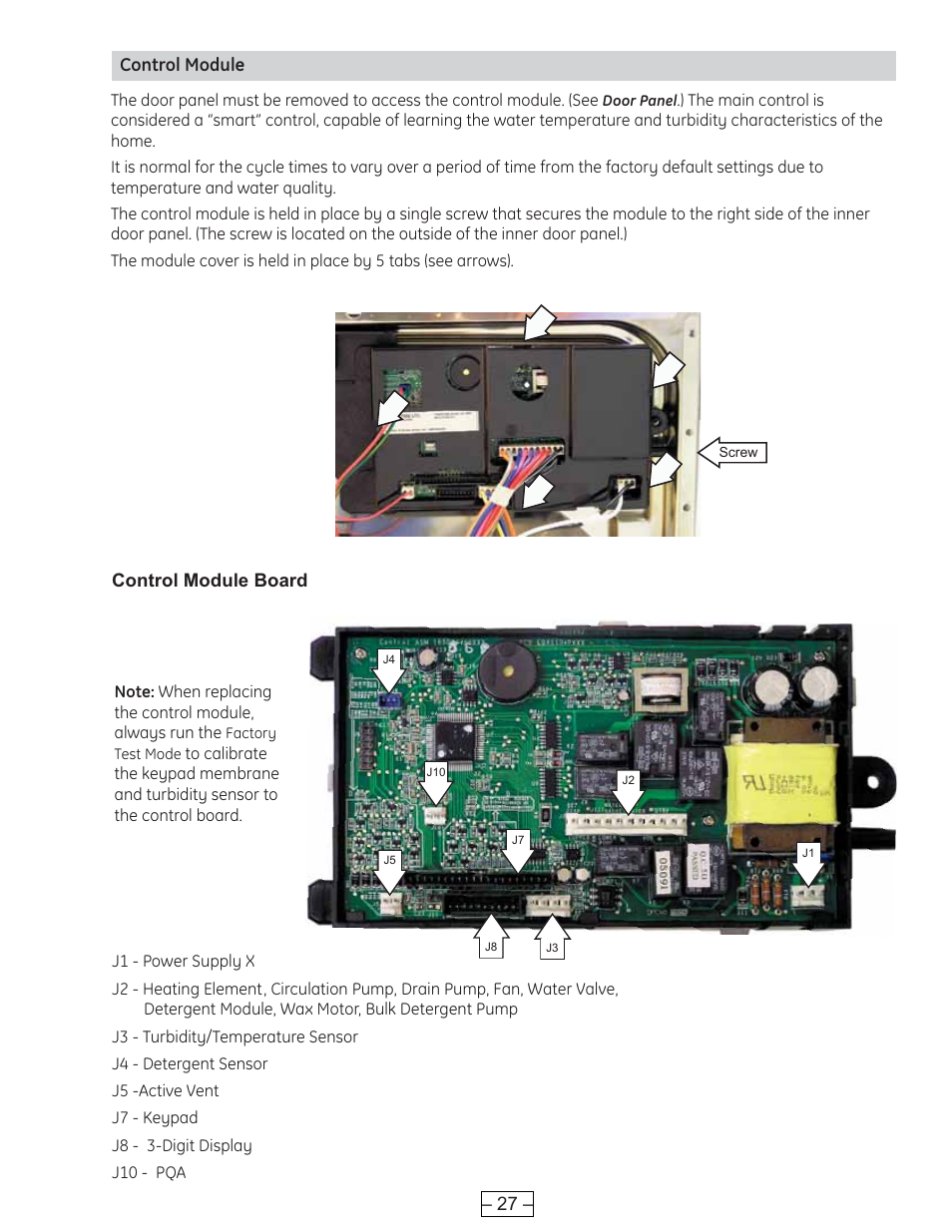 Control module | GE PROFILE PDE9900 User Manual | Page 27 / 37