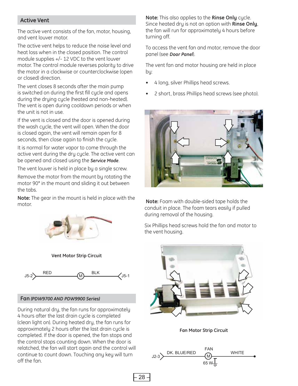 Active vent, Fan (pdw9700 and pdw9900 series) | GE PROFILE PDE9900 User Manual | Page 28 / 37