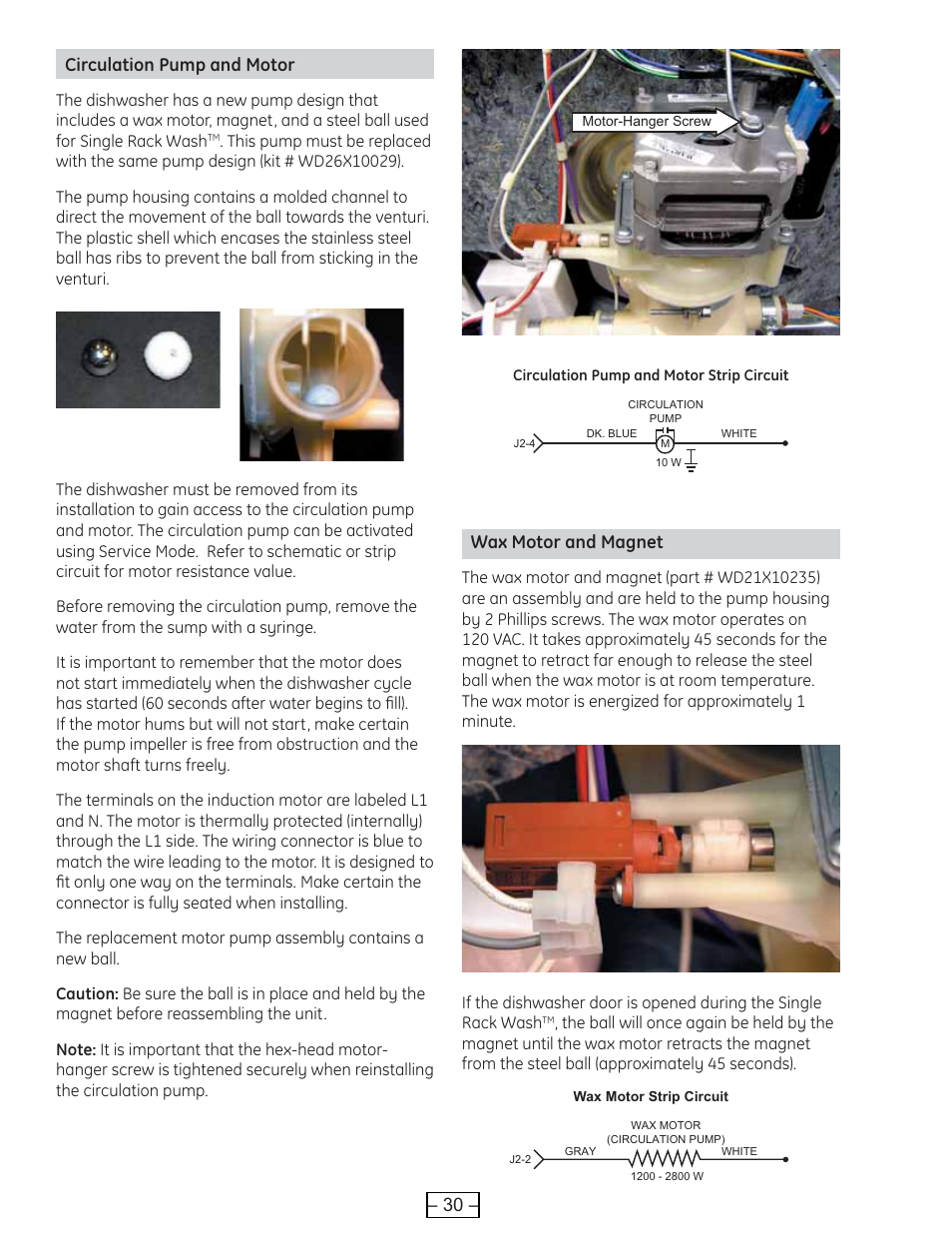 Circulation pump and motor, Wax motor and magnet, 30 – circulation pump and motor | GE PROFILE PDE9900 User Manual | Page 30 / 37
