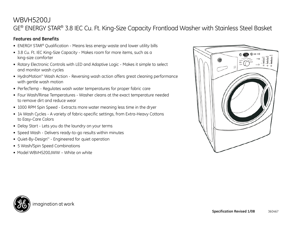 Wbvh5200j, Energy star | GE WBVH5200J User Manual | Page 3 / 3