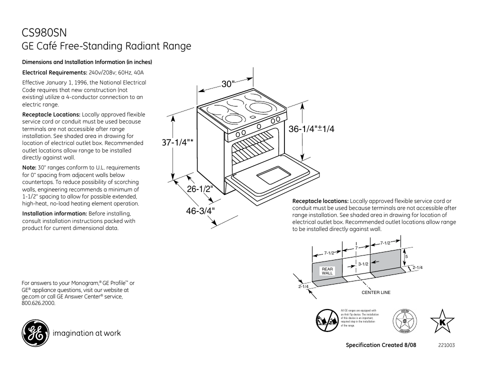 GE CS980SN User Manual | 2 pages