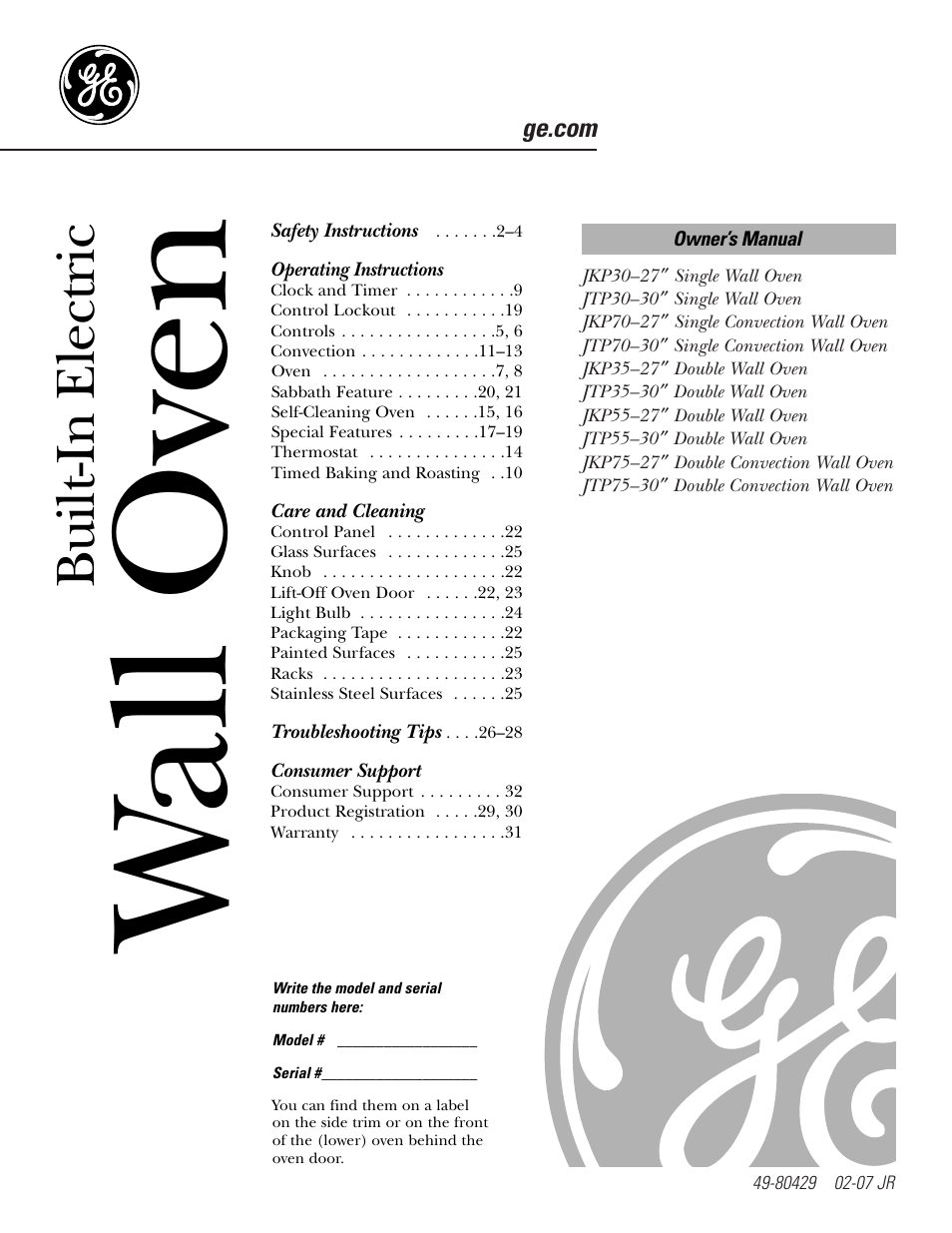 GE JKP3527 User Manual | 64 pages