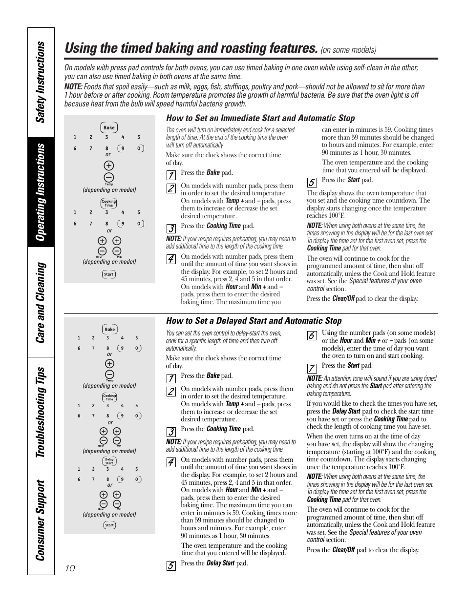 Timed baking and roasting, Using the timed baking and roasting features | GE JKP3527 User Manual | Page 10 / 64