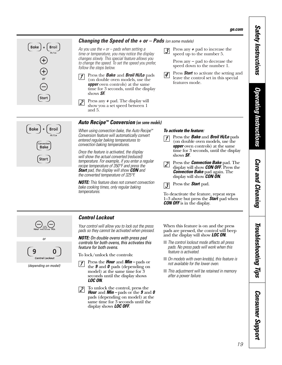 Control lockout | GE JKP3527 User Manual | Page 19 / 64