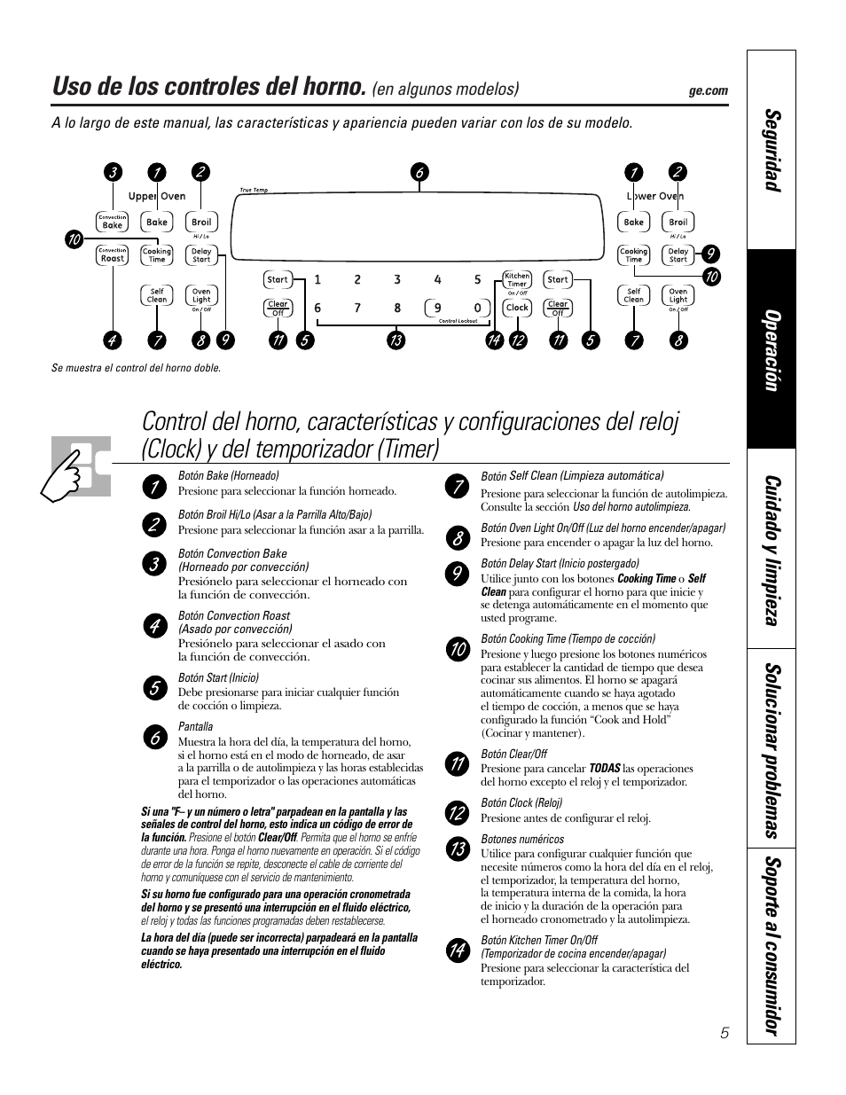 Controles, Controles , 6, Uso de los controles del horno | GE JKP3527 User Manual | Page 37 / 64