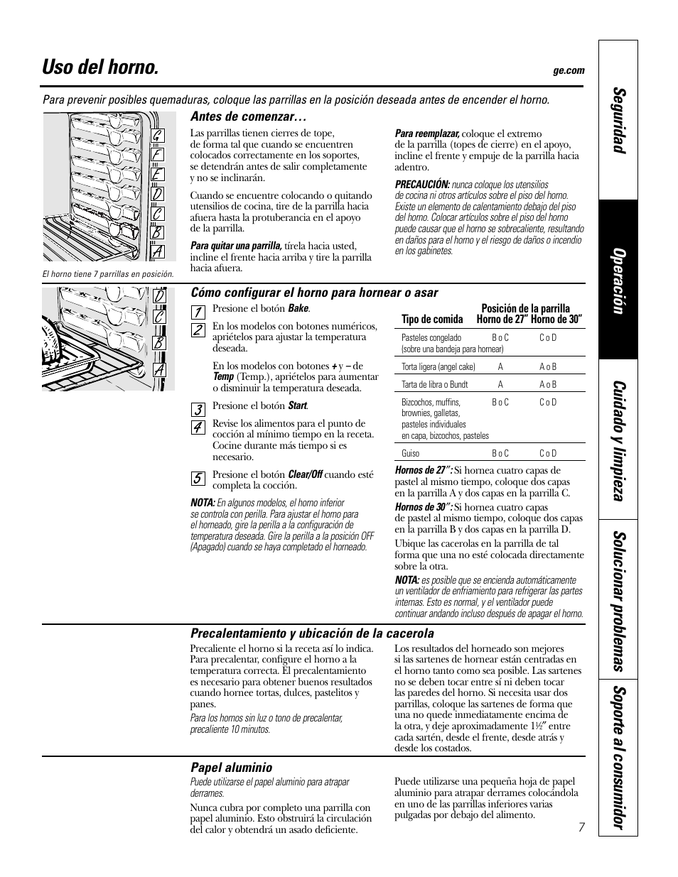 Horno, Horno , 8, Uso del horno | GE JKP3527 User Manual | Page 39 / 64