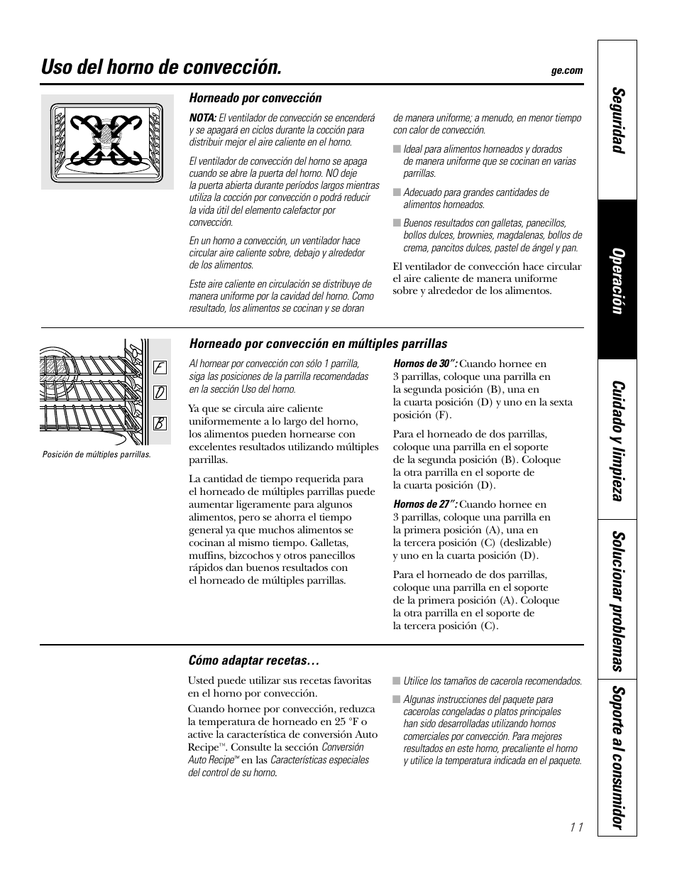 Convección, Convección –13, Uso del horno de convección | GE JKP3527 User Manual | Page 43 / 64