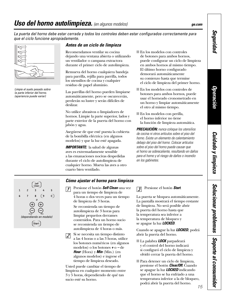 Horno autolimpiante, Horno autolimpiante , 16, Uso del horno autolimpieza | GE JKP3527 User Manual | Page 47 / 64