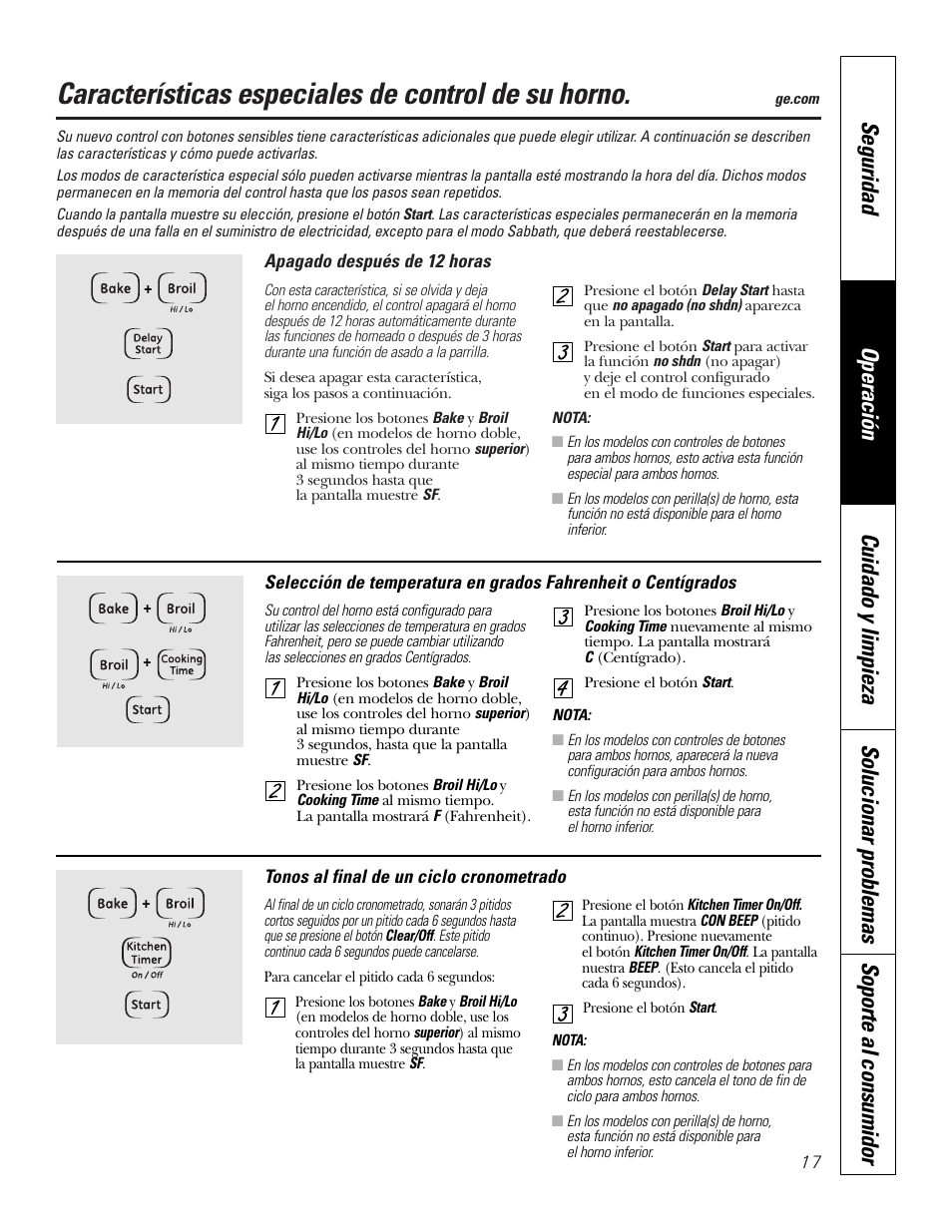 Funciones especiales, Funciones especiales –19, Características especiales de control de su horno | GE JKP3527 User Manual | Page 49 / 64