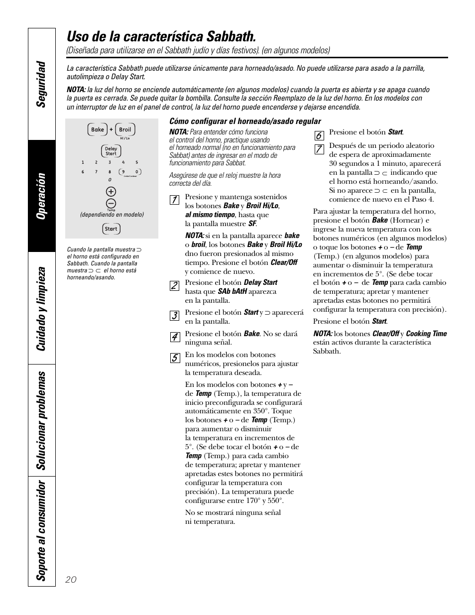 Modo sabbath, Modo sabbath , 21, Uso de la característica sabbath | GE JKP3527 User Manual | Page 52 / 64