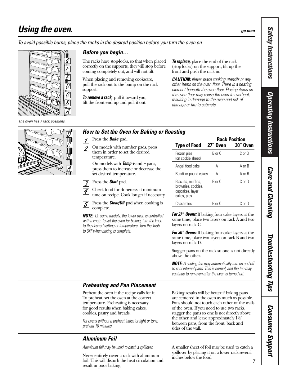 Oven, Oven , 8, Using the oven | GE JKP3527 User Manual | Page 7 / 64