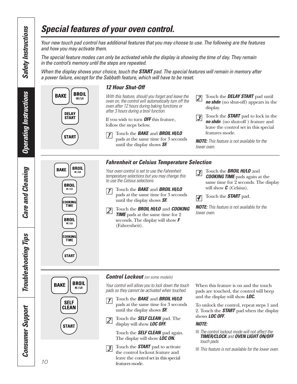 Special features, Special features , 11, Special features of your oven control | GE JRS06 User Manual | Page 10 / 24