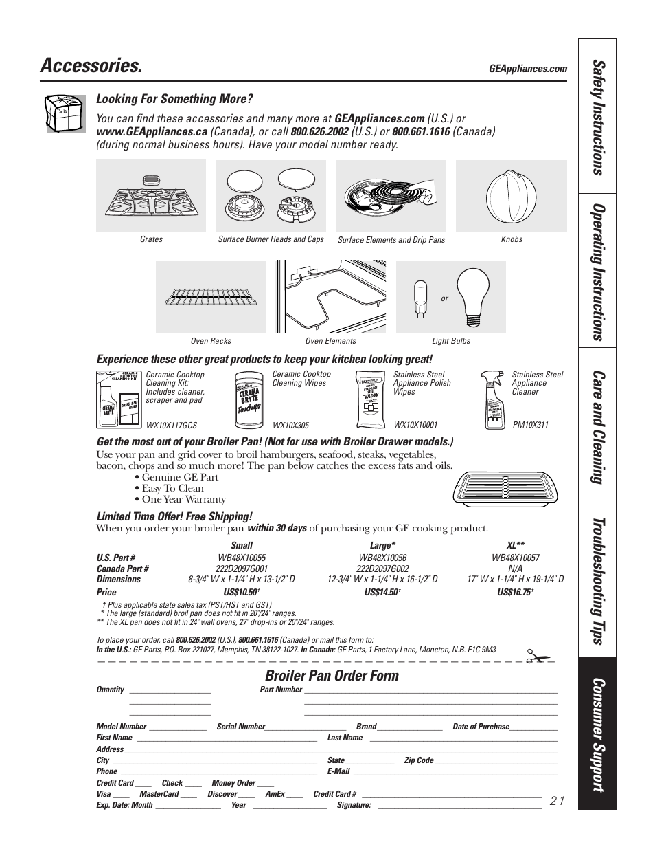 Accessories, Broiler pan order form, Looking for something more | GE JRS06 User Manual | Page 21 / 24