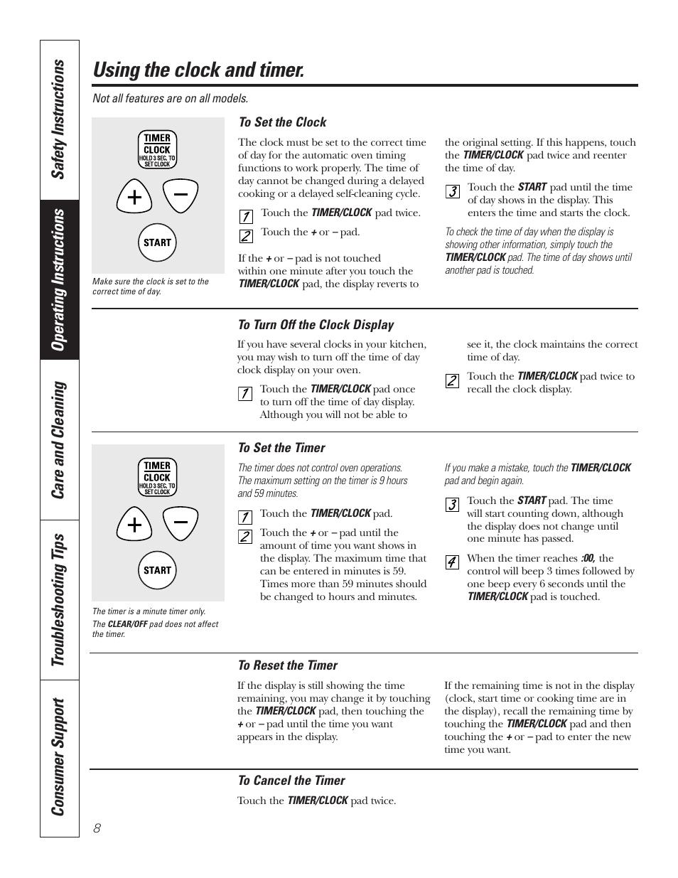 Clock and timer, Using the clock and timer | GE JRS06 User Manual | Page 8 / 24