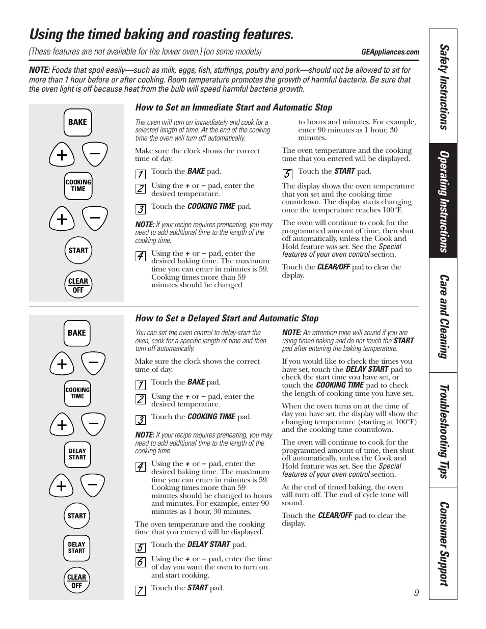 Timed baking and roasting, Using the timed baking and roasting features | GE JRS06 User Manual | Page 9 / 24
